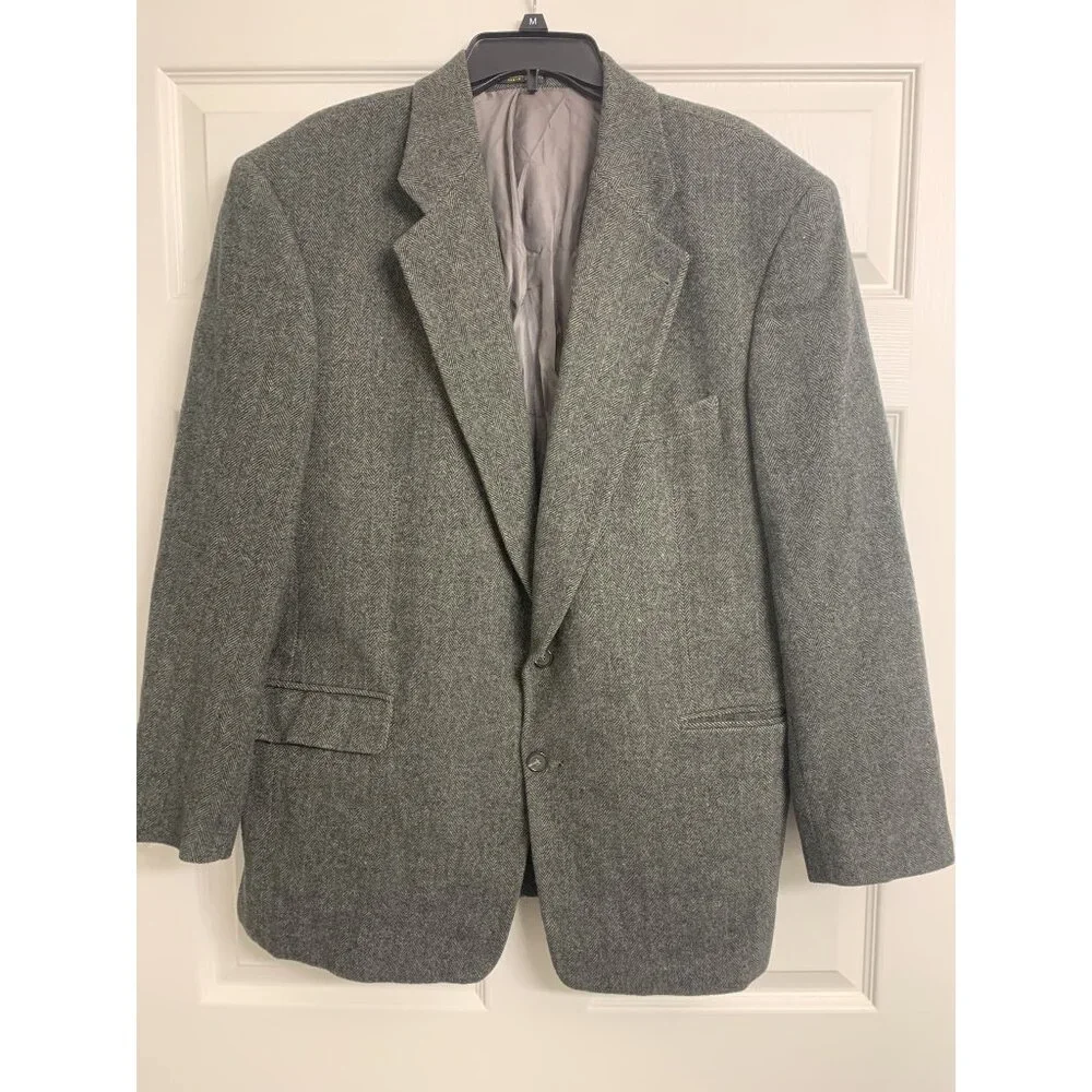 Christian Aujard N.Y. Paris 44R Wool Camel Hair Blend Gray Chevron Blazer Jacket